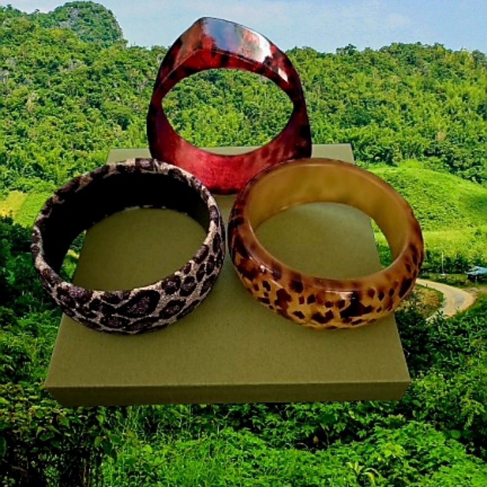 📣 Set of 3 Animal 🐆 Print Jungle Bracelets 😍 3 Different Shapes Leopard 🐆